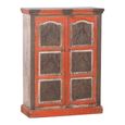 Distressed Storage Cabinet - Carved - 2 Door - Red Painted - Wooden