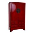 Handcrafted Storage Cabinet - 2 Door - 4 Drawer - Oriental Style - Red - Wooden