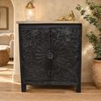 Black Carved Mango Wood 2 Door Hall Cabinet thumbnail