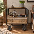 Rustic Wood 1 Drawer Cabinet with Wheels thumbnail