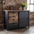 Sliding Door Black Metal and Mango Wood 1 Door 4 Drawer Cabinet thumbnail