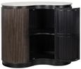 Mayfield White Marble Top 1 Door Bar Cabinet - Dark Wood Fluted Base
