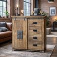 Industrial Rustic Mango Wood 1 Door 4 Drawer Storage Unit thumbnail
