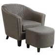 Derby Armchair - Grey Faux Leather with Footstool