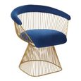 Anzio Chair - Navy Blue Velvet Fabric with Brushed Gold Base