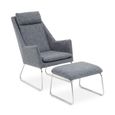 Azalea Lounge Chair - Grey Fabric with Footstool