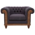 Cabra Chesterfield Armchair - Graphite Grey Fabric with Mahogany Wood