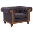 Cabra Chesterfield Armchair - Graphite Grey Fabric with Mahogany Wood