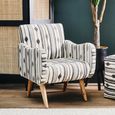 Cefena Armchair - White and Black Fabric with Straight Arms