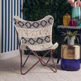 Cefena Butterfly Chair - White and Black Fabric with Rose Gold