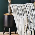 Cefena Armchair - White and Black Fabric with Flared Arms