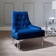Clarence Chair - Blue Velvet Fabric - with Button Tufted Design