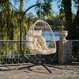 Patras Outdoor Hanging Chair - Beige and Black - Rattan and Metal