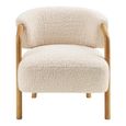 Dakar Lounge Armchair - Curved Back - Beige and Natural - Fabric and Rubberwood