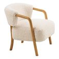 Dakar Lounge Armchair - Curved Back - Beige and Natural - Fabric and Rubberwood
