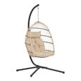 Patras Outdoor Hanging Chair - Beige and Black - Rattan and Metal