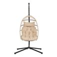 Patras Outdoor Hanging Chair - Beige and Black - Rattan and Metal