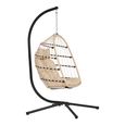 Patras Outdoor Hanging Chair - Beige and Black - Rattan and Metal