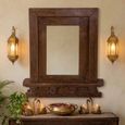 Carved Wall Mirror - Dark Brown - Wooden - 90cm x 100cm