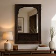 Carved Wall Mirror - Ornate Design - Dark Brown - Wooden - 45cm x 73cm
