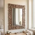 Distressed Carved Wall Mirror - Ornate Design - Natural - Wooden - 119cm x 153cm