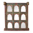 Distressed Carved Wall Mirror - Multi-Color - Wooden - 140cm x 157cm