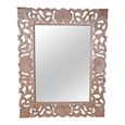 Distressed Carved Wall Mirror - Ornate Design - Natural - Wooden - 119cm x 153cm