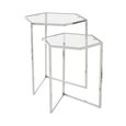 Herber Nest of 2 Tables - Hexagon - Clear Glass with Silver Metal