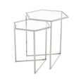 Herber Nest of 2 Tables - Hexagon - Clear Glass with Silver Metal