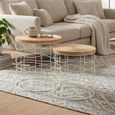 Carving Side Table - Round - Set of 2 - Natural and White - Pine Wood and Metal