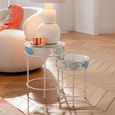 Fish Side Table - Round - Set of 2 - Light Blue and White - Glass and Metal