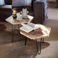 Side Table - Hexagon - Set of 2 - Hairpin Leg - Natural - Teak Wood and Metal