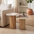 Side Table - Round - Set of 2 - Beige and Brown - Marble and Wood