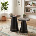 Side Table - Round - Set of 2 - Cone Base - Black and Gold - Metal