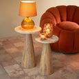 Side Table - Round - Set of 2 - Conical Base - Beige and Brown - Marble and Wood