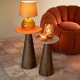 Side Table - Round - Set of 2 - Conical Base - Terracotta and Dark Brown - Marble and Wood