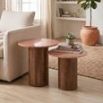 Side Table - Round - Set of 2 - Terracotta and Brown - Marble and Wood