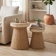 Side Table - Round - Set of 2 - Woven Design - Natural and White