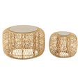 Africa Accent Table - Round - Set of 2 - Glass Top - Natural Rattan - Bamboo Wood