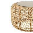 Africa Accent Table - Round - Set of 2 - Glass Top - Natural Rattan - Bamboo Wood