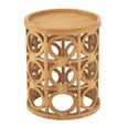 Carving Side Table - Round - Natural - Fir Wood