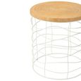 Carving Side Table - Round - Set of 2 - Natural and White - Pine Wood and Metal
