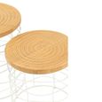 Carving Side Table - Round - Set of 2 - Natural and White - Pine Wood and Metal