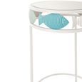 Fish Side Table - Round - Set of 2 - Light Blue and White - Glass and Metal