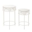 Fish Side Table - Round - Set of 2 - White - Glass and Metal
