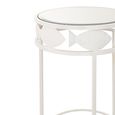 Fish Side Table - Round - Set of 2 - White - Glass and Metal