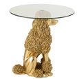 Poodle Accent Table - Round - Gold - Glass and Polyresin
