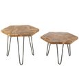 Side Table - Hexagon - Set of 2 - Hairpin Leg - Natural - Teak Wood and Metal