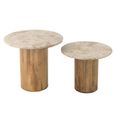 Side Table - Round - Set of 2 - Beige and Brown - Marble and Wood
