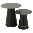 Side Table - Round - Set of 2 - Cone Base - Black and Gold - Metal